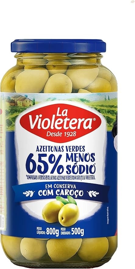 Azeitona Verde com Caroço Menos Sódio La Violetera 500g