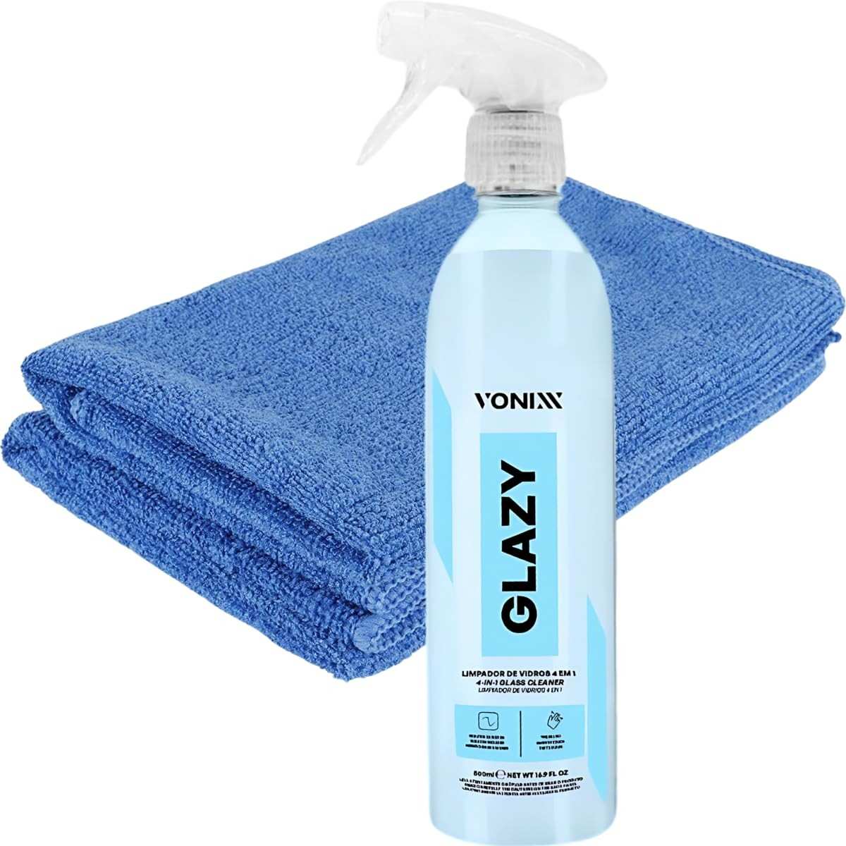 Glazy 500ml Limpa Vidros 4 Em 1 + Pano Microfibra - Brilho e Proteção para Seus Vidros