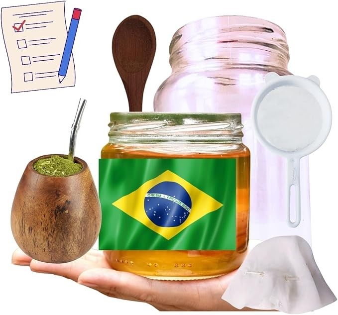 Kombucha Yerbucha Chimarrão Scoby Colônia + Tampa Voal + Frasco 500ml + Peneira e Colher de Pau