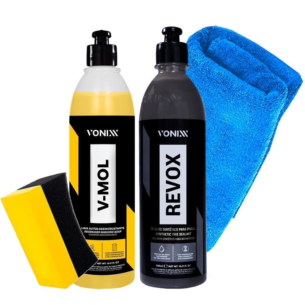 Kit Completo Vonixx V-Mol 500ml, Revox 500ml e Acessórios Karbox para Estética Automotiva