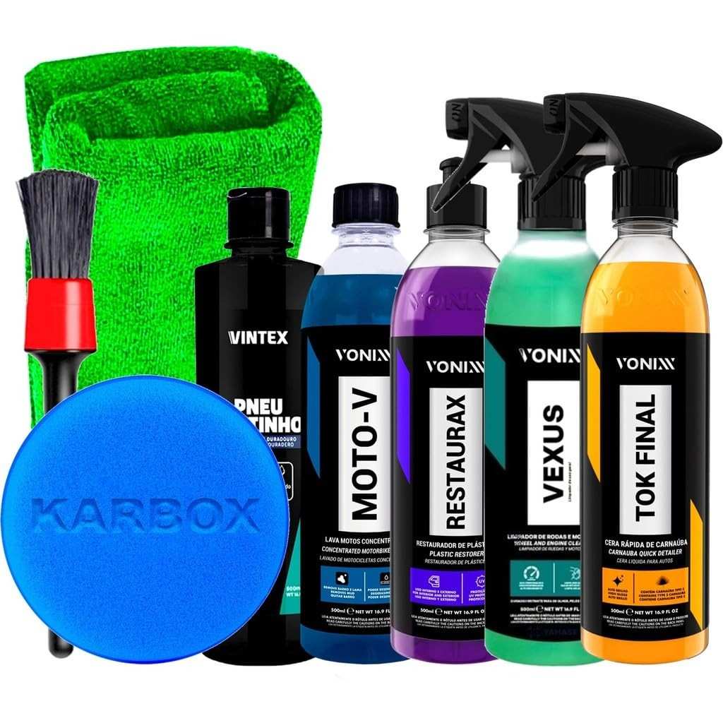 Kit Tok Final 500ml Voixx Vexus 500ml Vonixx Restaurax 500ml Vonixx Moto-V 500ml Vonixx Pneu Pretinho 500ml Vintex Acessórios Karbox