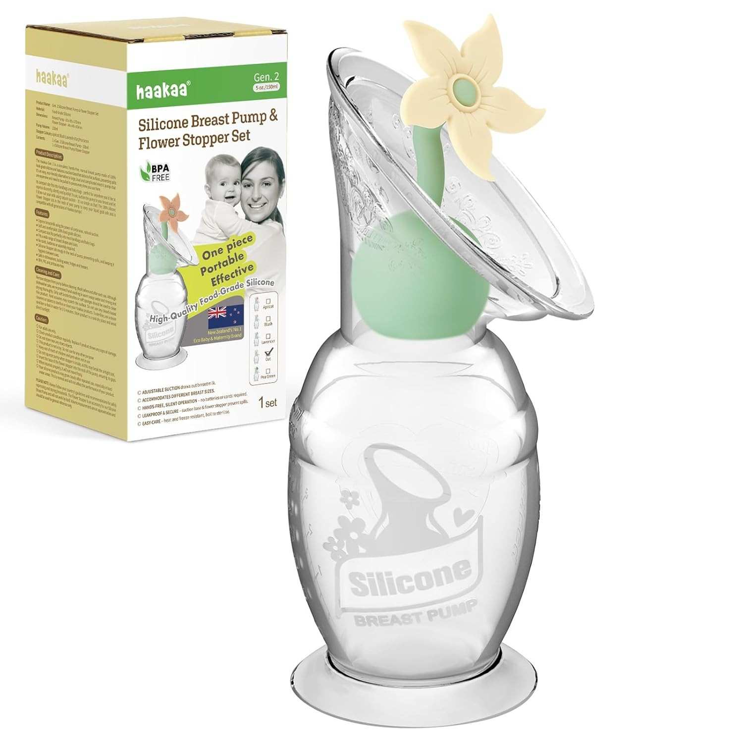 Haakaa Bomba Manual de Leite Materno Gen.2 com Rolha de Flor - 5,4 Oz/150ml