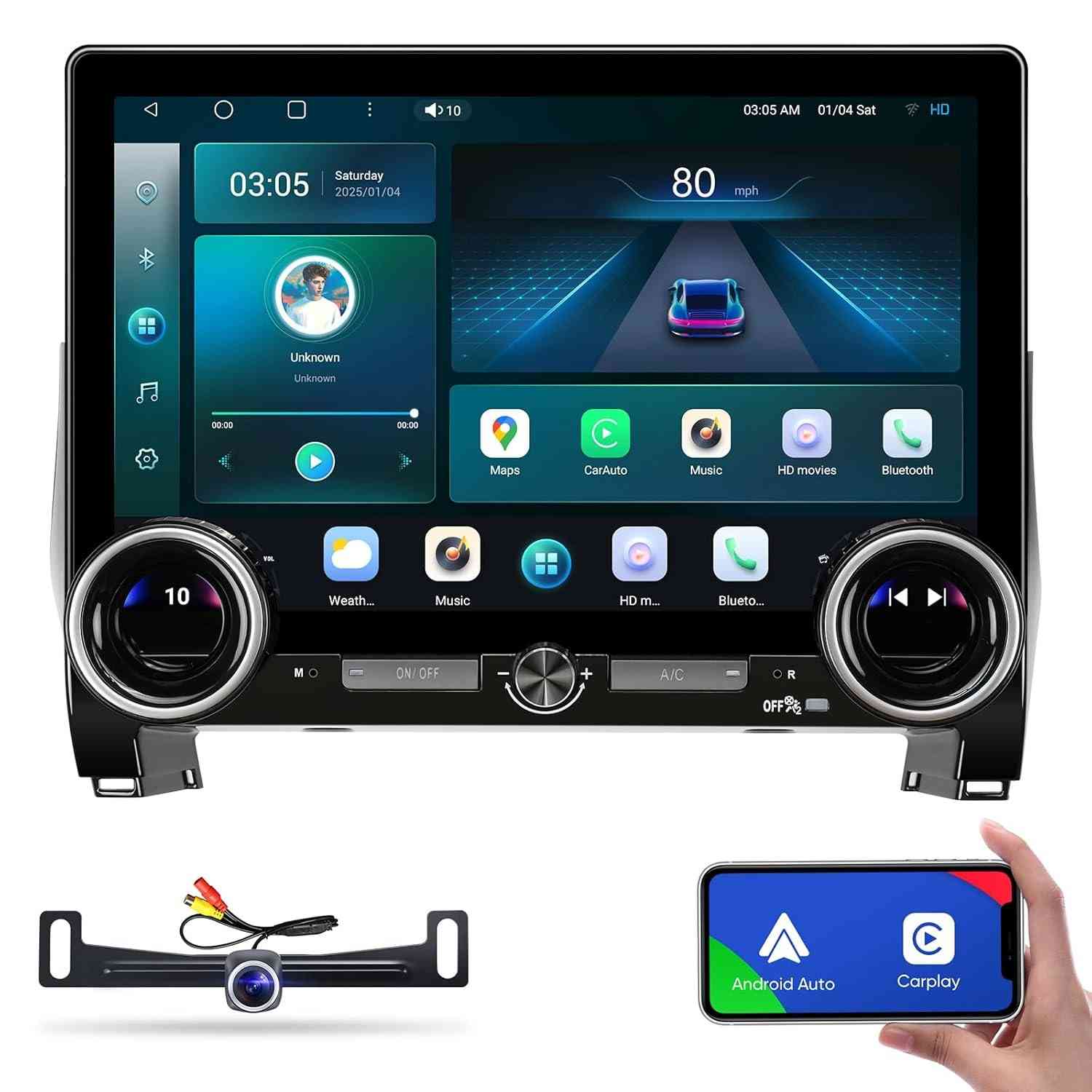 Rádio Automotivo Honda Civic QLED Touchscreen: Navegação GPS, CarPlay Sem Fio e Android 5G WiFi