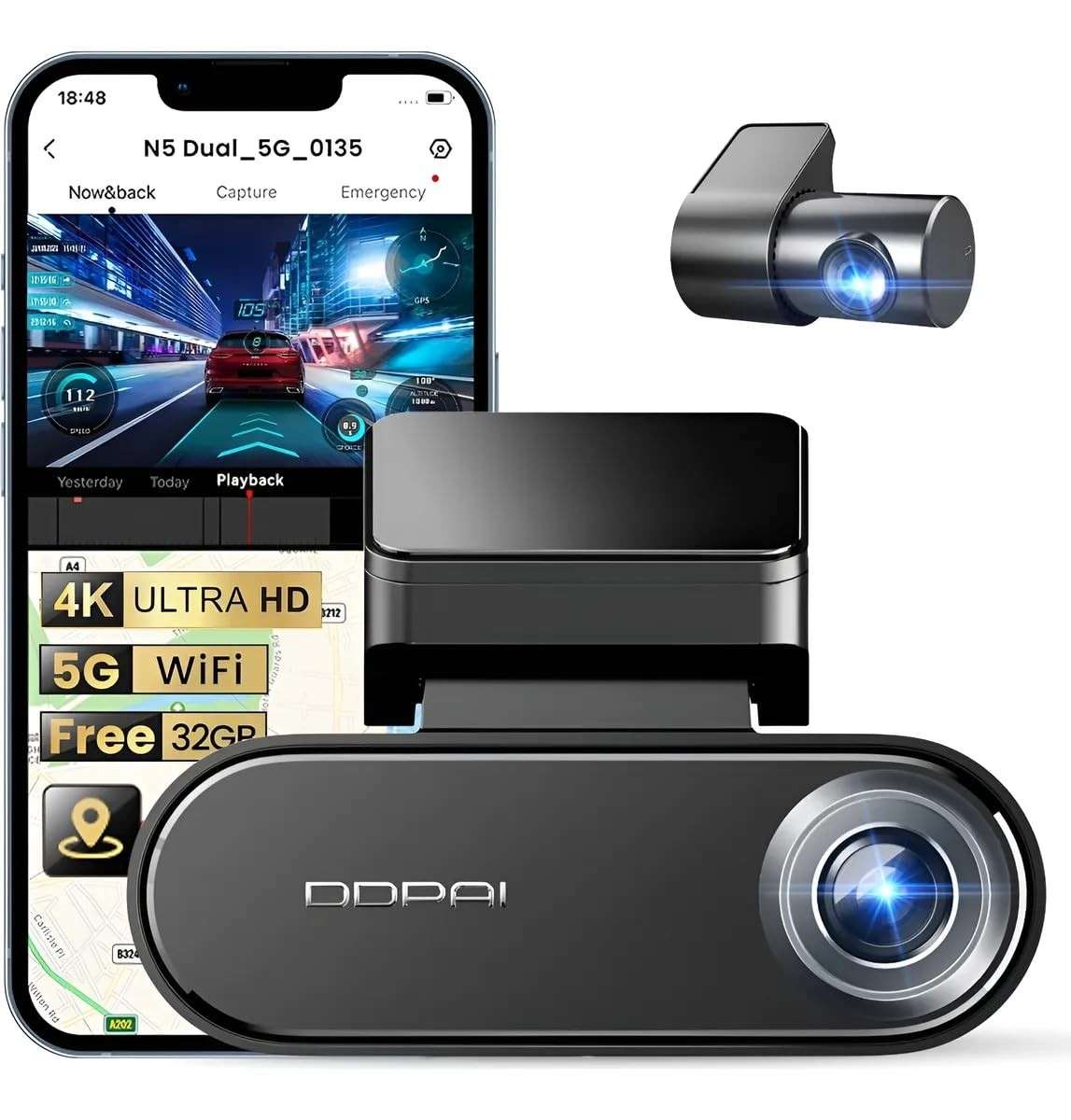 DDPAI N5 Dual: Câmera Veicular 4K Frontal e Traseira com GPS, WiFi 5G e Monitoramento 24h