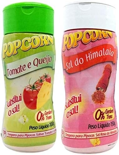 Temperos P/ Pipoca Popcorn Cx 12 Frascos. 6 Tomate e Queijo - 6 Sal do Himalaia