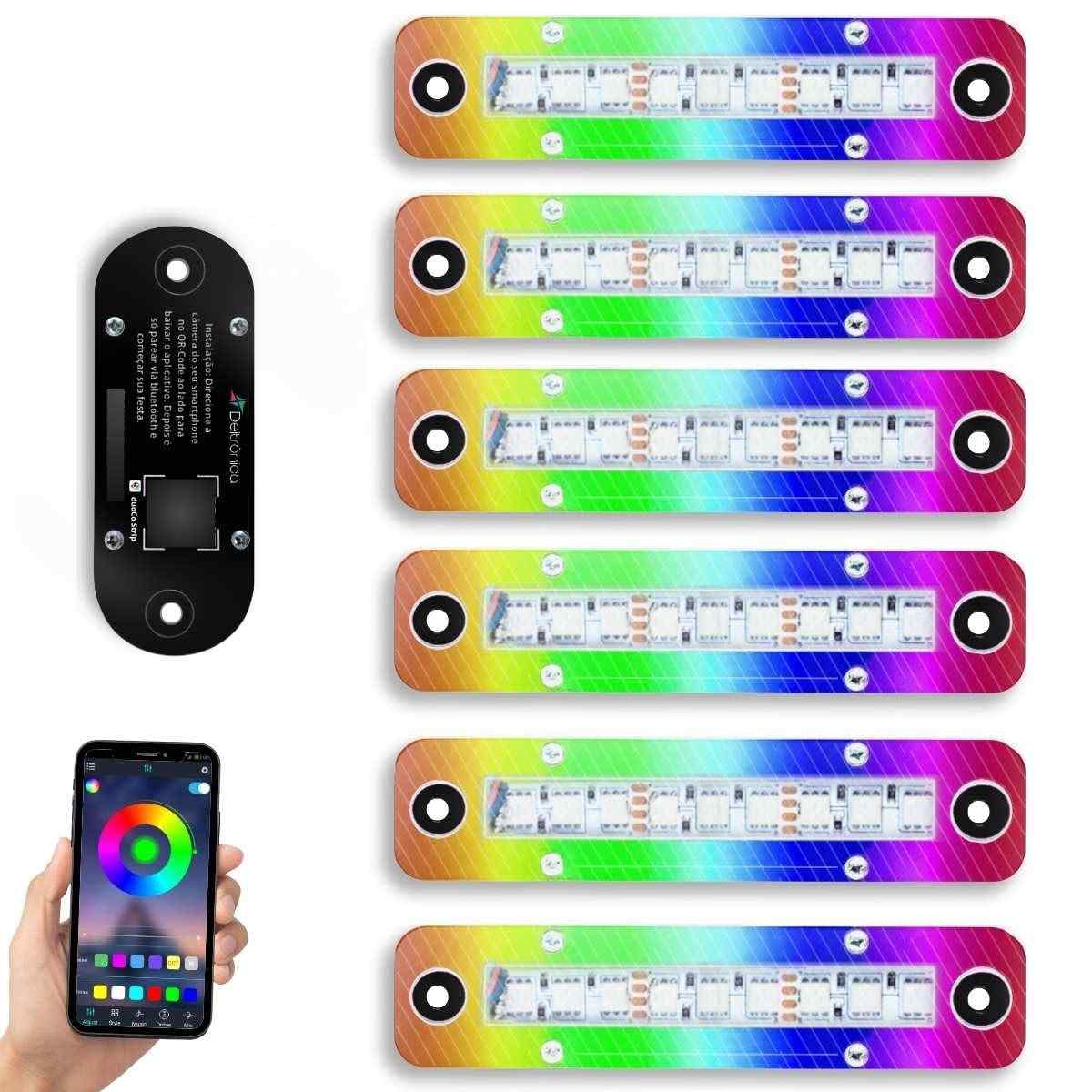 Kit 6 Strobo Som Automotivo LED Rítmico Bluetooth Deltrônica: Iluminação Inteligente e Divertida!