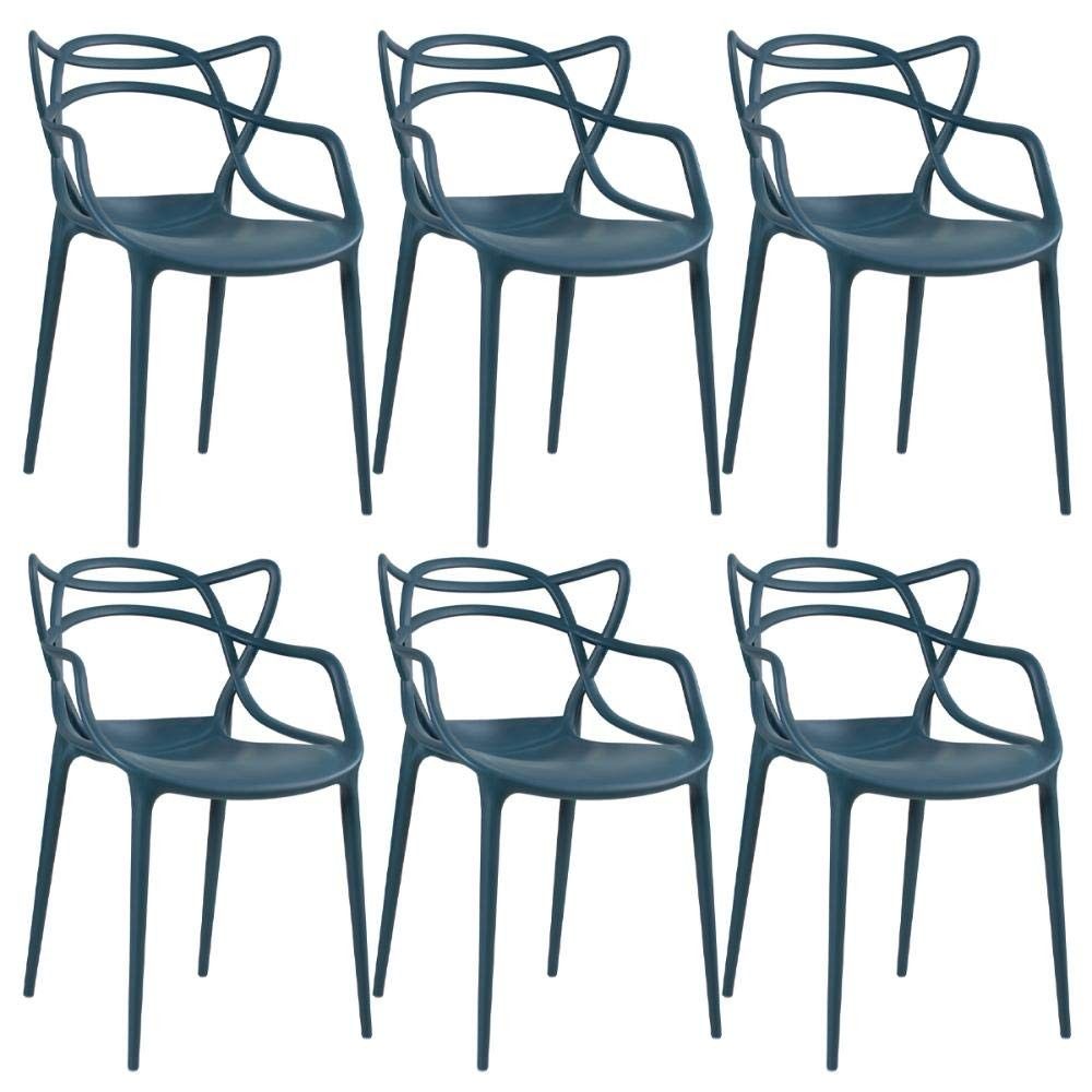 Conjunto 6 Cadeiras Allegra - Design Moderno em Polipropileno Azul Petróleo | Empilháveis e Resistentes para Sala, Cozinha, Jardim e Bar