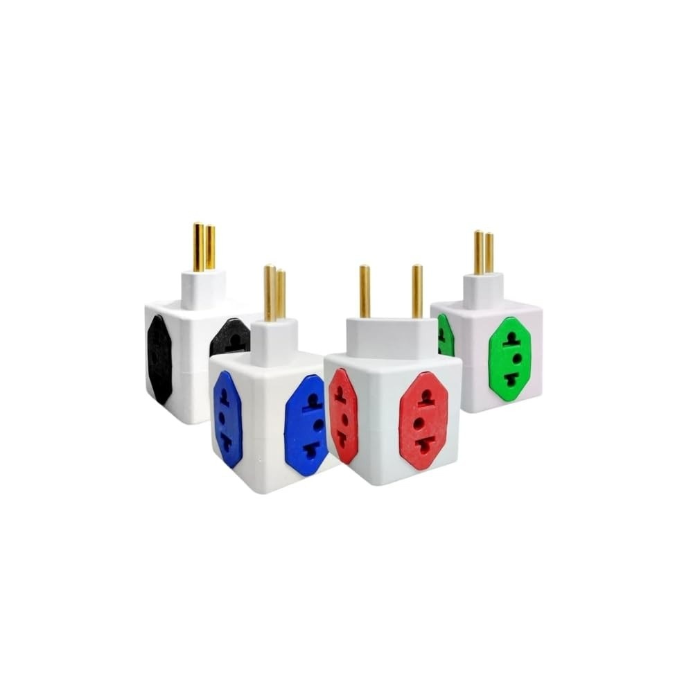 Adaptador Tomada Múltipla Benjamim Cubo Power 6 Saídas - Branco com Detalhes Coloridos