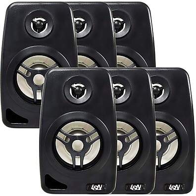 6 Caixas de Som Ambiente 70W Pretas com Suporte – Leson