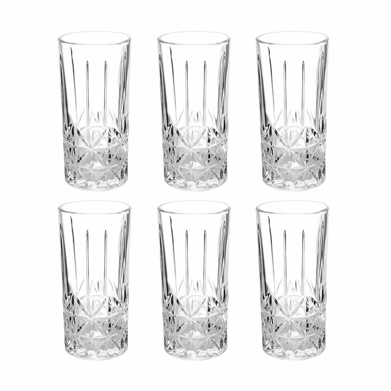 Jogo com 6 Copos Altos Lapidados 280ml - Ideal para Suco, Água e Drinks Refinados