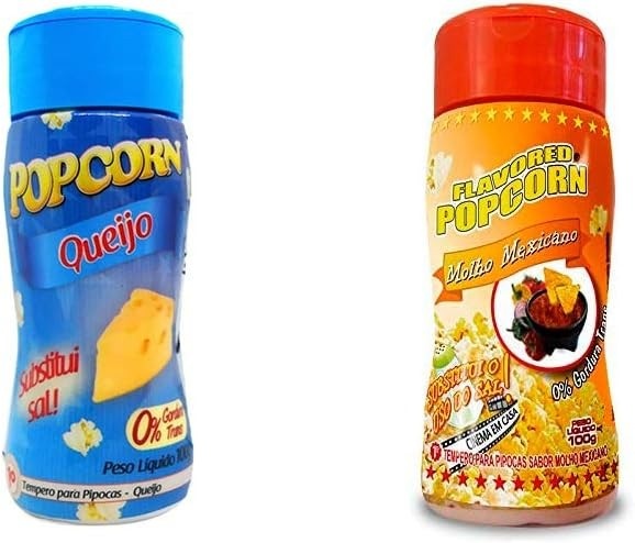 Temperos P/ Pipoca Popcorn Cx 12 Frascos. 6 Queijo - 6 Molho Mexicano