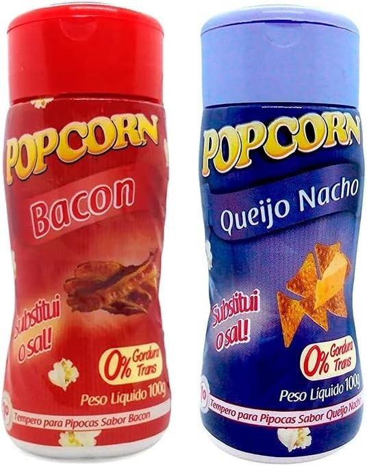Temperos P/ Pipoca Popcorn Cx 12 Frascos. 6 Bacon - 6 Queijo Nacho