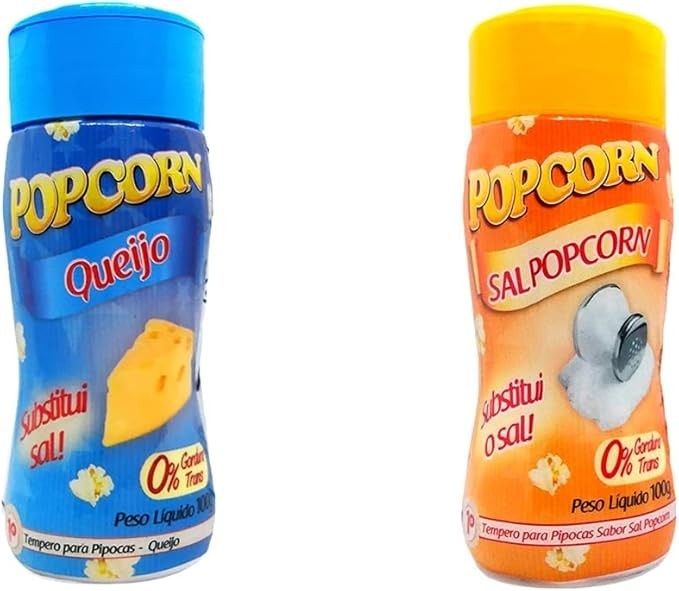 Temperos P/ Pipoca Popcorn Cx 12 Frascos. 6 Queijo - 6 Sal Popcorn