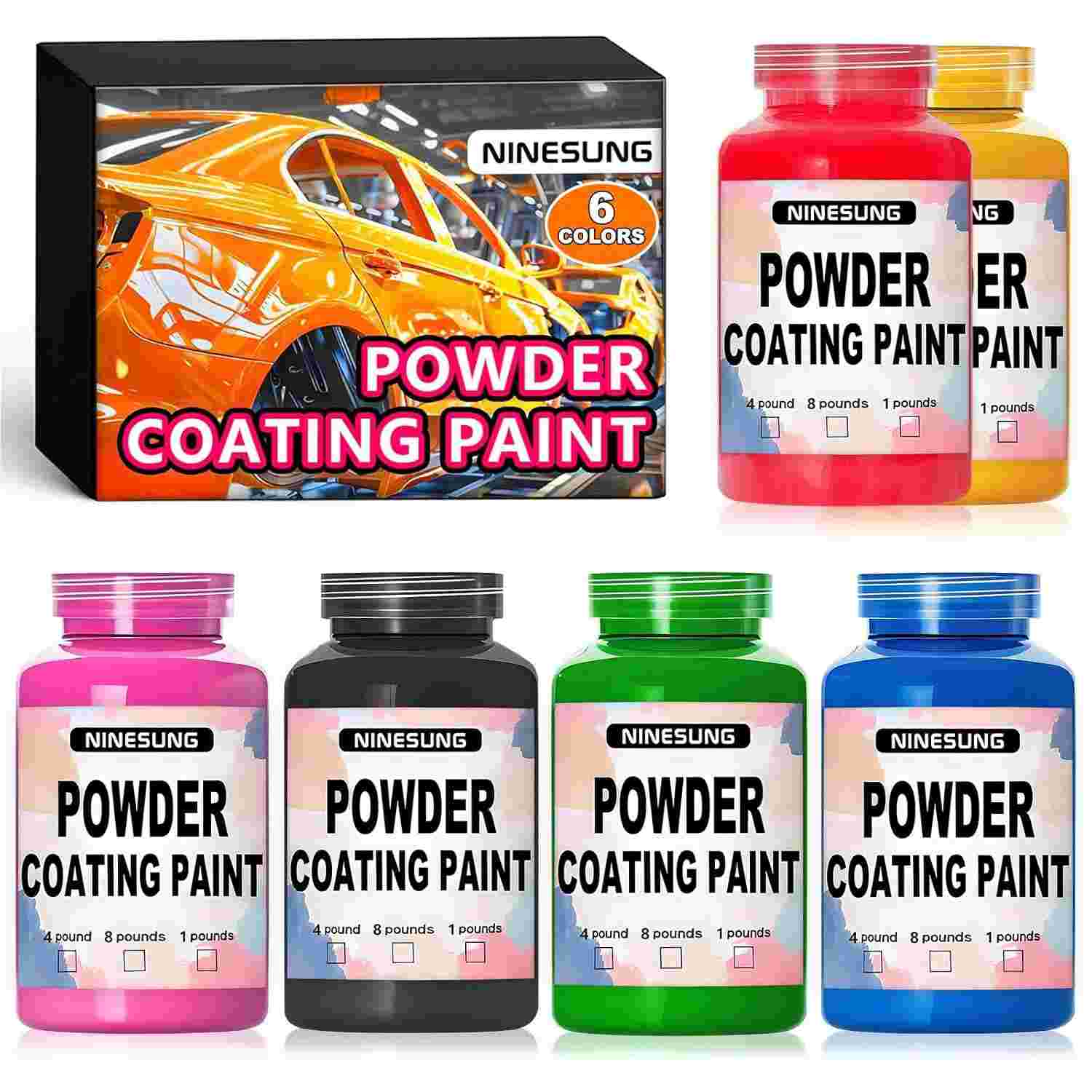 Tinta de Revestimento em Pó Premium - 6 Cores Vibrantes | Proteção Durável para Superfícies Metálicas