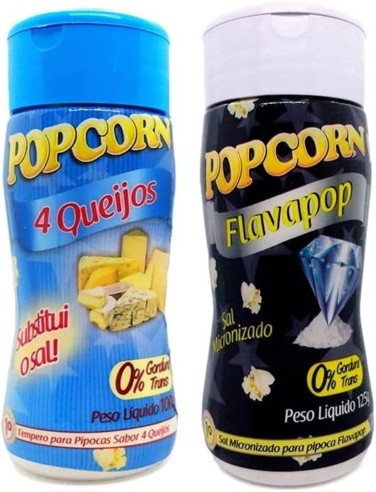 Temperos P/ Pipoca Popcorn Cx 12 Frascos. 6 Quatro Queijos - 6 Flavapop Sal Micronizado Manteiga