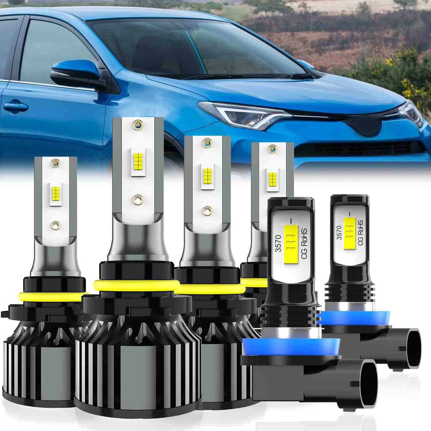 Kit Lâmpadas LED 6 Peças Toyota RAV4 2013-2015: Farol Alto/Baixo 9005 + Neblina H11 - Brilho Intenso e Durabilidade