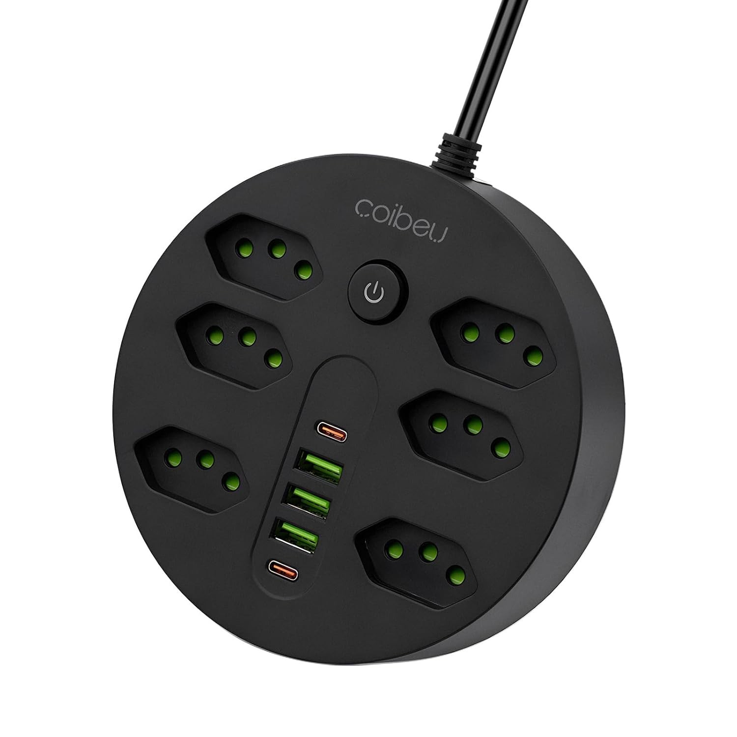 Régua de Energia Premium: 6 Tomadas + 5 Portas USB (3 USB-A, 2 USB-C) - Carregamento Rápido e Seguro
