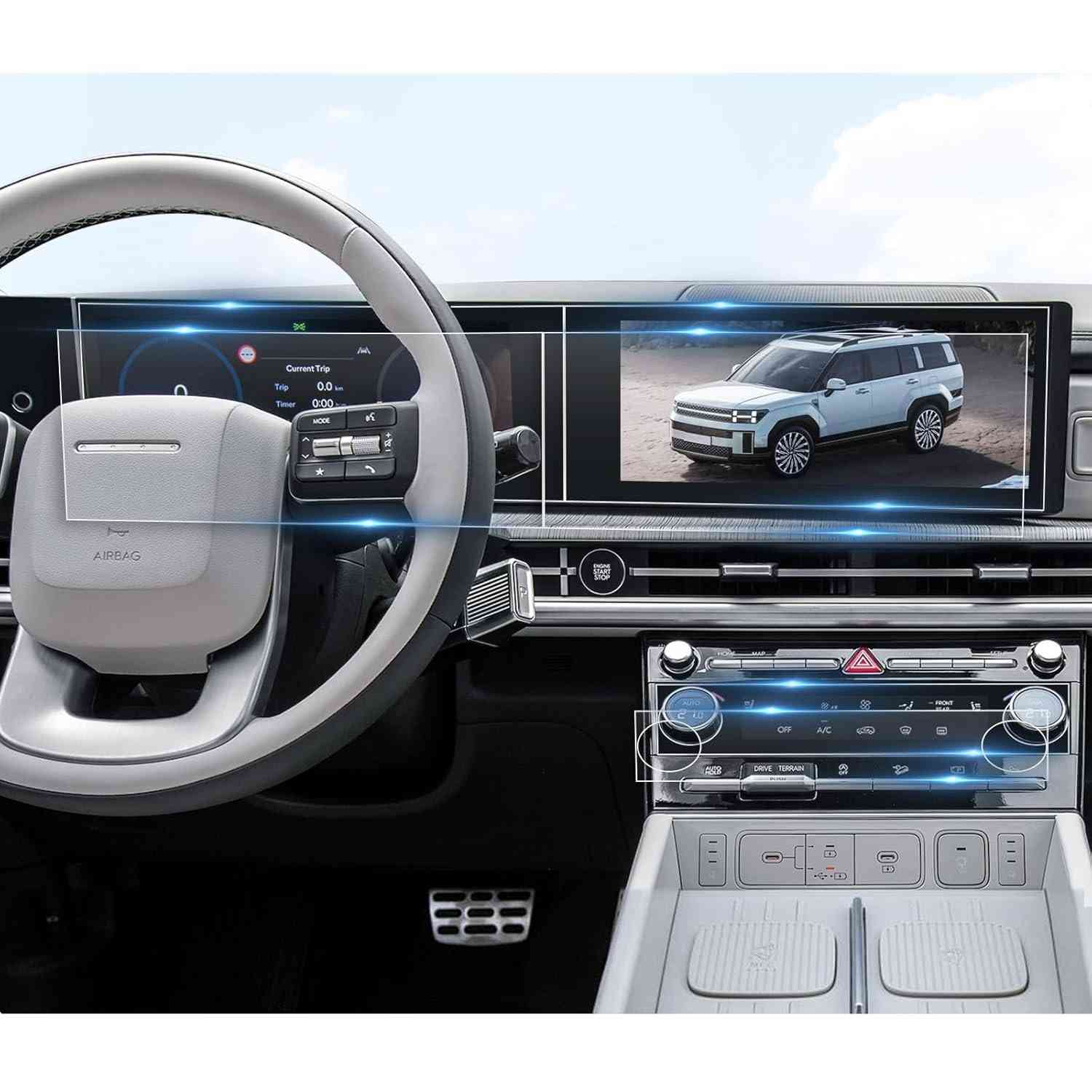 Kit 6 Protetores de Tela BIBIBO para Hyundai Santa Fe 2024-2026 (Navi + AC) - Proteção Completa