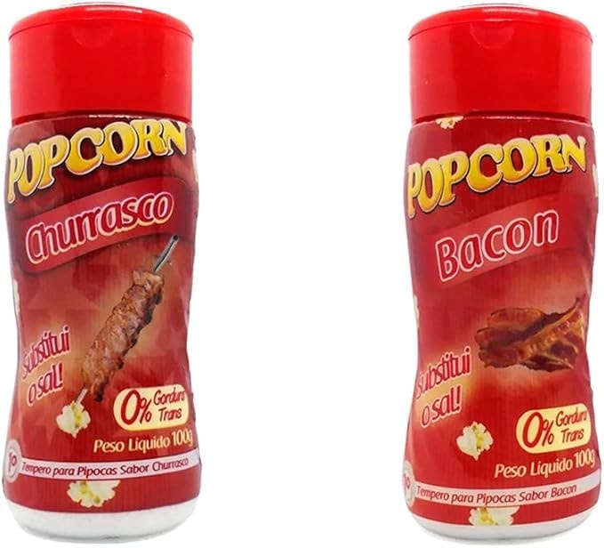 Temperos P/ Pipoca Popcorn Cx 12 Frascos. 6 Churrasco - 6 Bacon