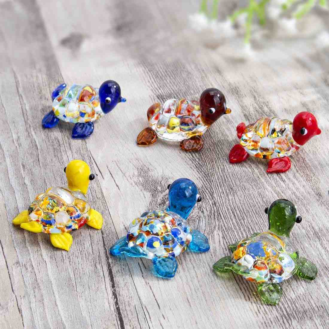 Mini Estatueta de Vidro Soprado Artesanal - Animais Marinhos - Conjunto de 6 Peças