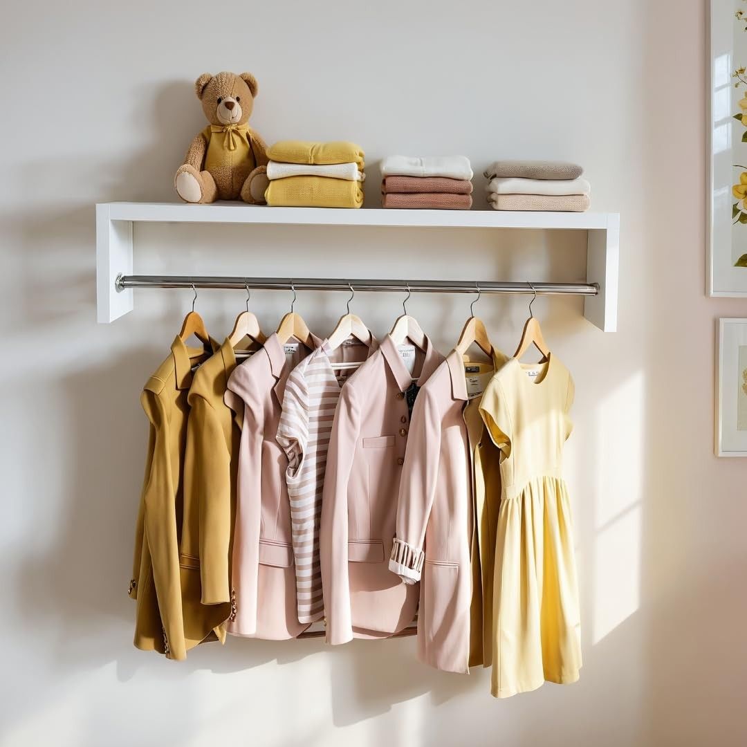 Cabideiro de Parede com Prateleira 60 cm – Arara para Roupas em MDF Branco com Montagem Fácil