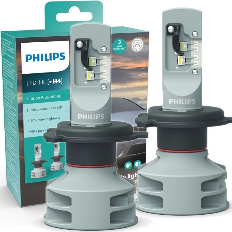 Kit 2 Lâmpadas LED Philips Ultinon PRO5100 H4: Iluminação Superior +160% e 6000K