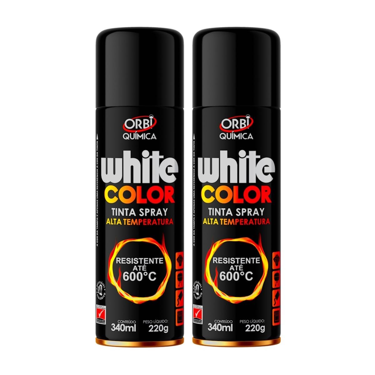 Kit com 2 Tintas Spray Preto Fosco de Alta Temperatura Até 600ºC Orbi Química