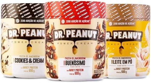 Kit 3x Pasta de Amendoim 600g com Whey Protein - Dr Peanut BUENISSIMO-COOKIES-LEITE EM PÓ