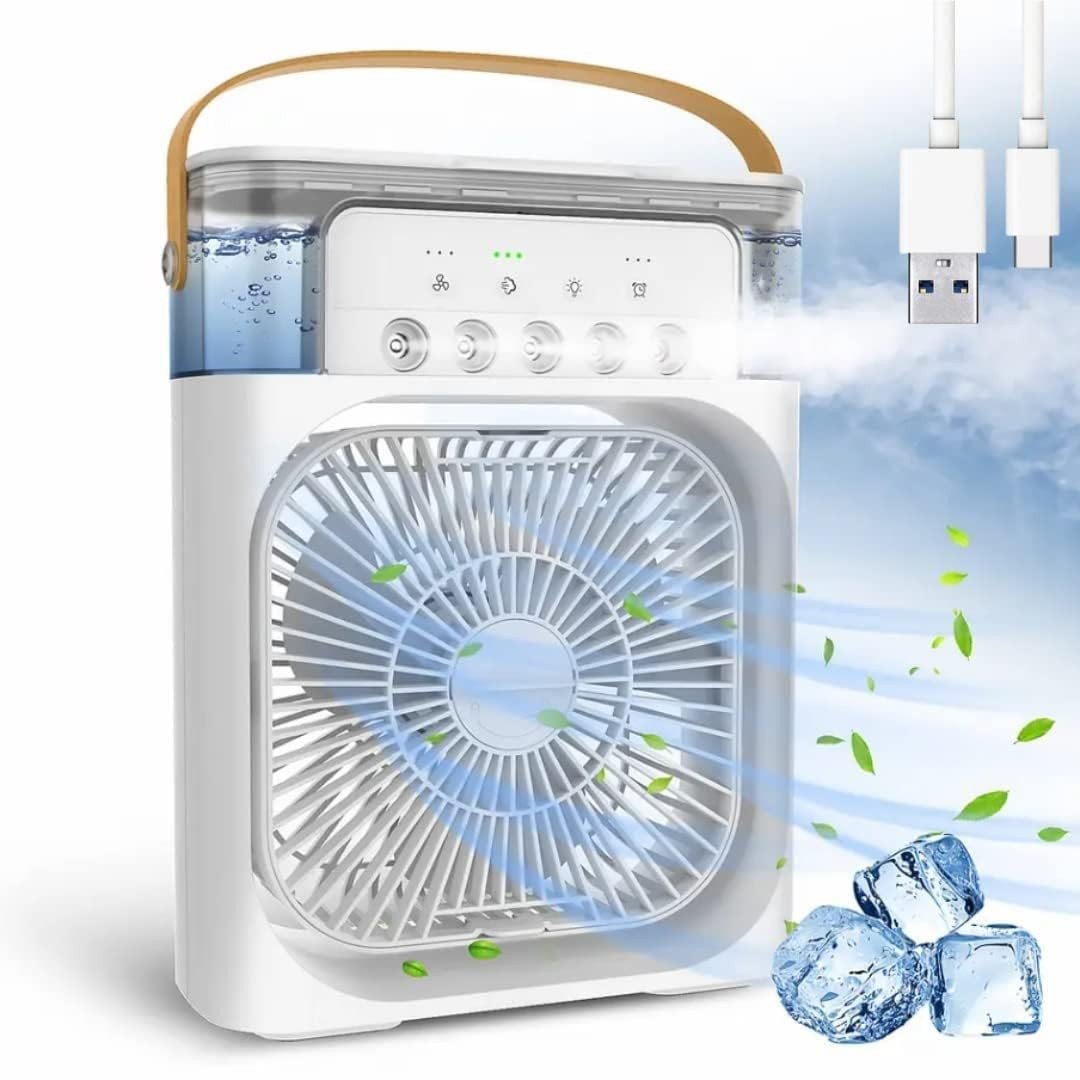 Ventilador Portátil 3 em 1 com Umidificador e Climatizador Rosa - 600ml, 3 Velocidades