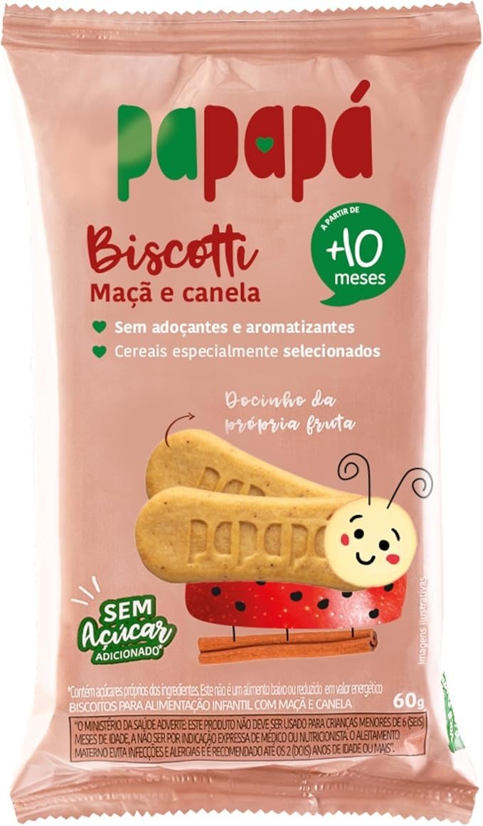 Papapá, Biscoito infantil, Biscotti, Sabor Maçã & Canela, 60g, Rosa