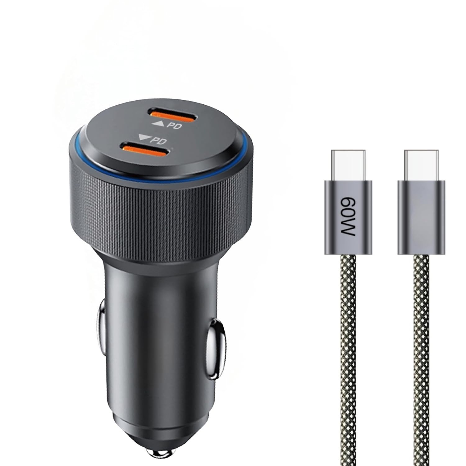 Carregador Veicular 60W Turbo USB-C: Duas Entradas, Carregamento Ultra Rápido e Compatibilidade Universal