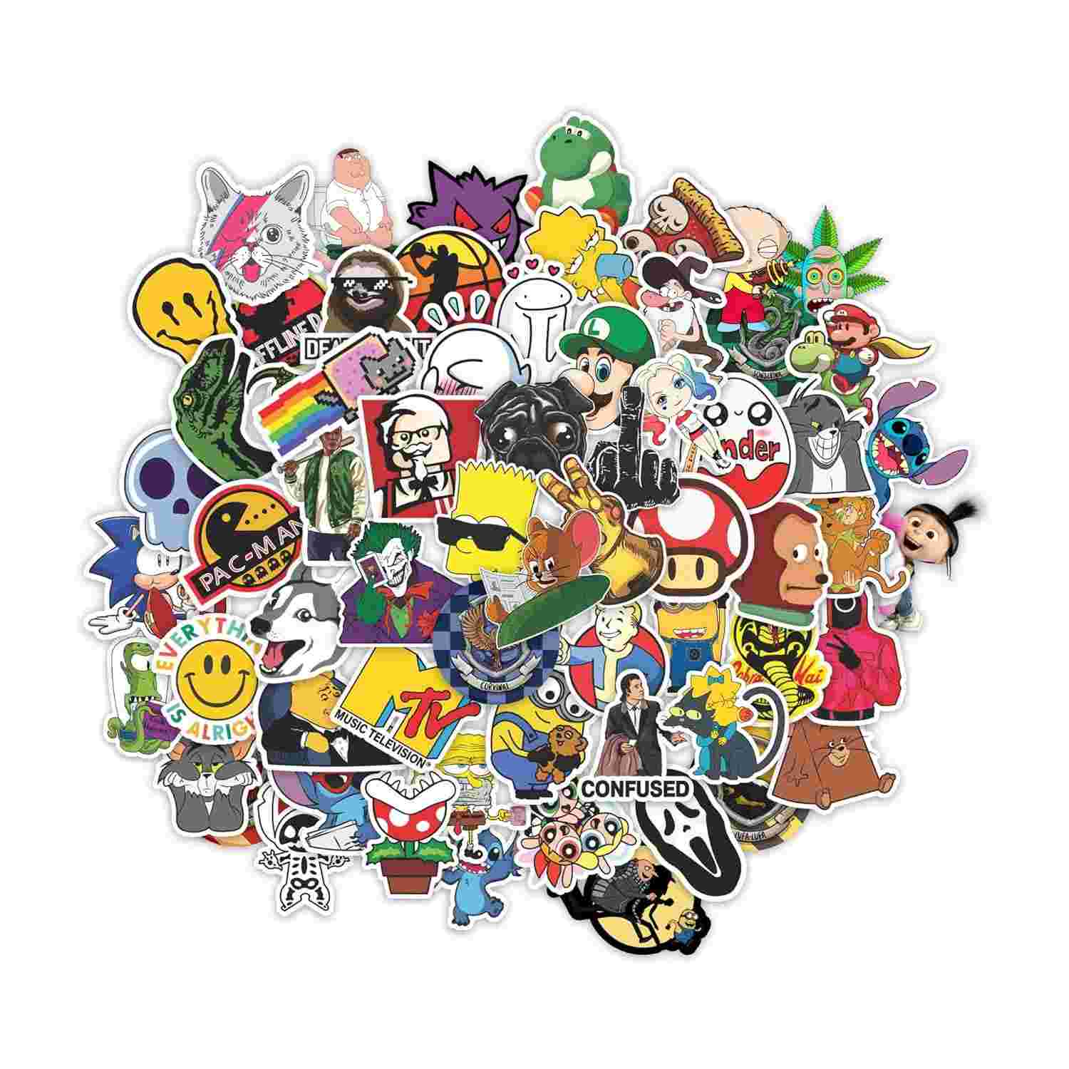 64x Adesivos Personagens Desenho Nostalgia - Coleção Completa para Decoração Nerd