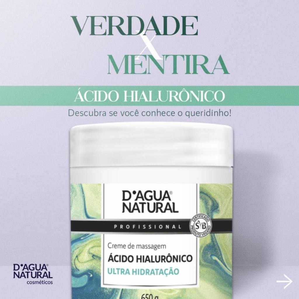 Creme de Massagem Ácido Hialurônico D’Água Natural – 650g