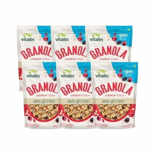 Kit 6X: Granola Cranberry e Goji Zero Açúcar Sem Glúten Vitalin 200g