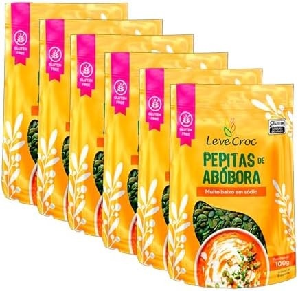 Kit 6X: Semente (Pepita) de Abóbora Crua Leve Croc 100g