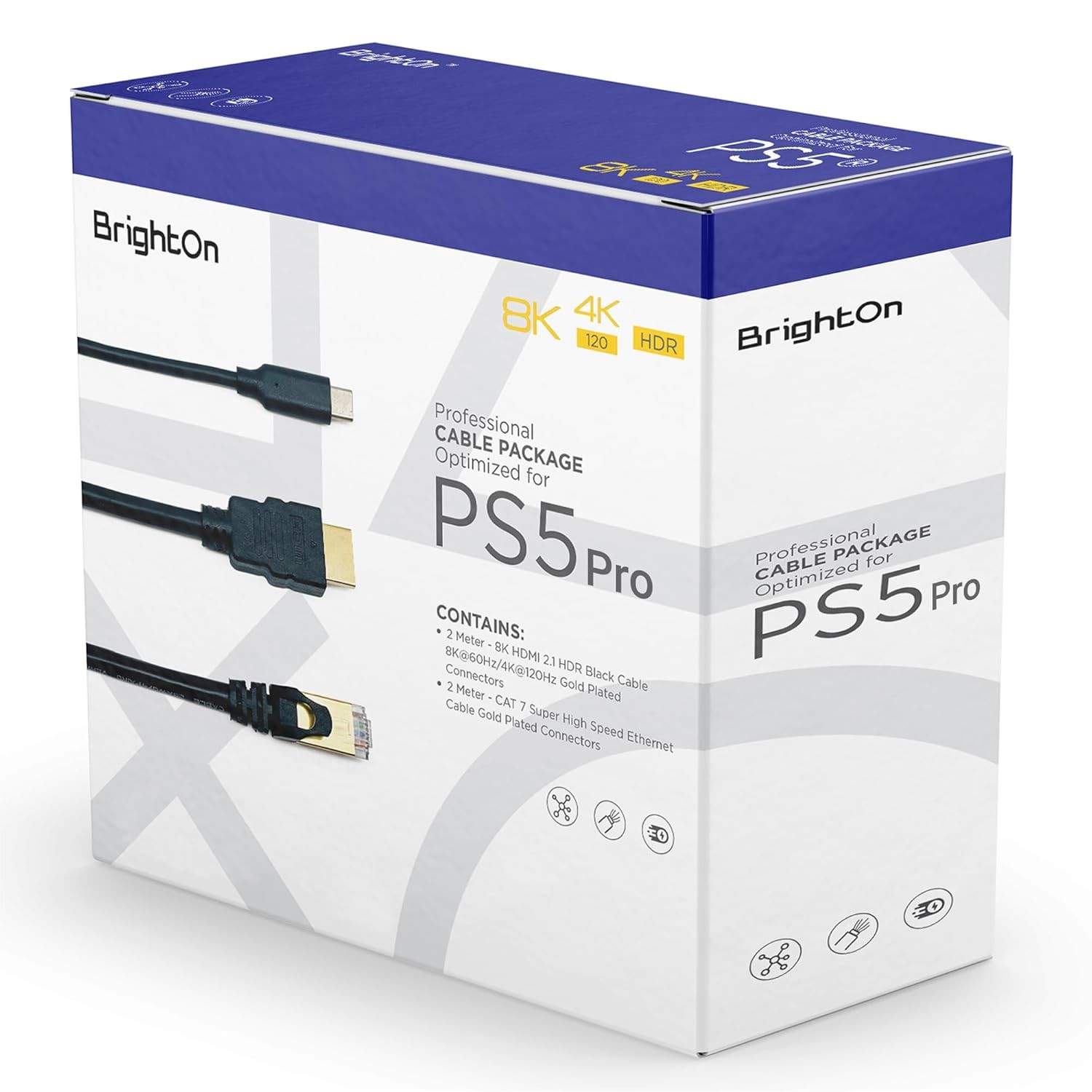 BrightOn PS5 PRO: Kit Completo 8K HDMI 2.1, CAT 7 e USB-C para Performance Máxima