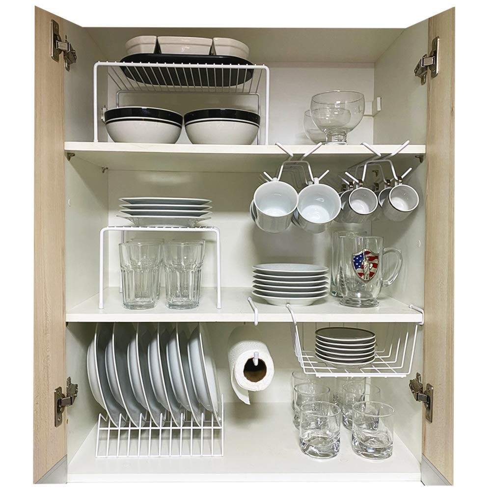 Kit Organizador para Cozinha com 7 Peças - Armário, Prateleira Aramada, Porta Xícaras e Pratos
