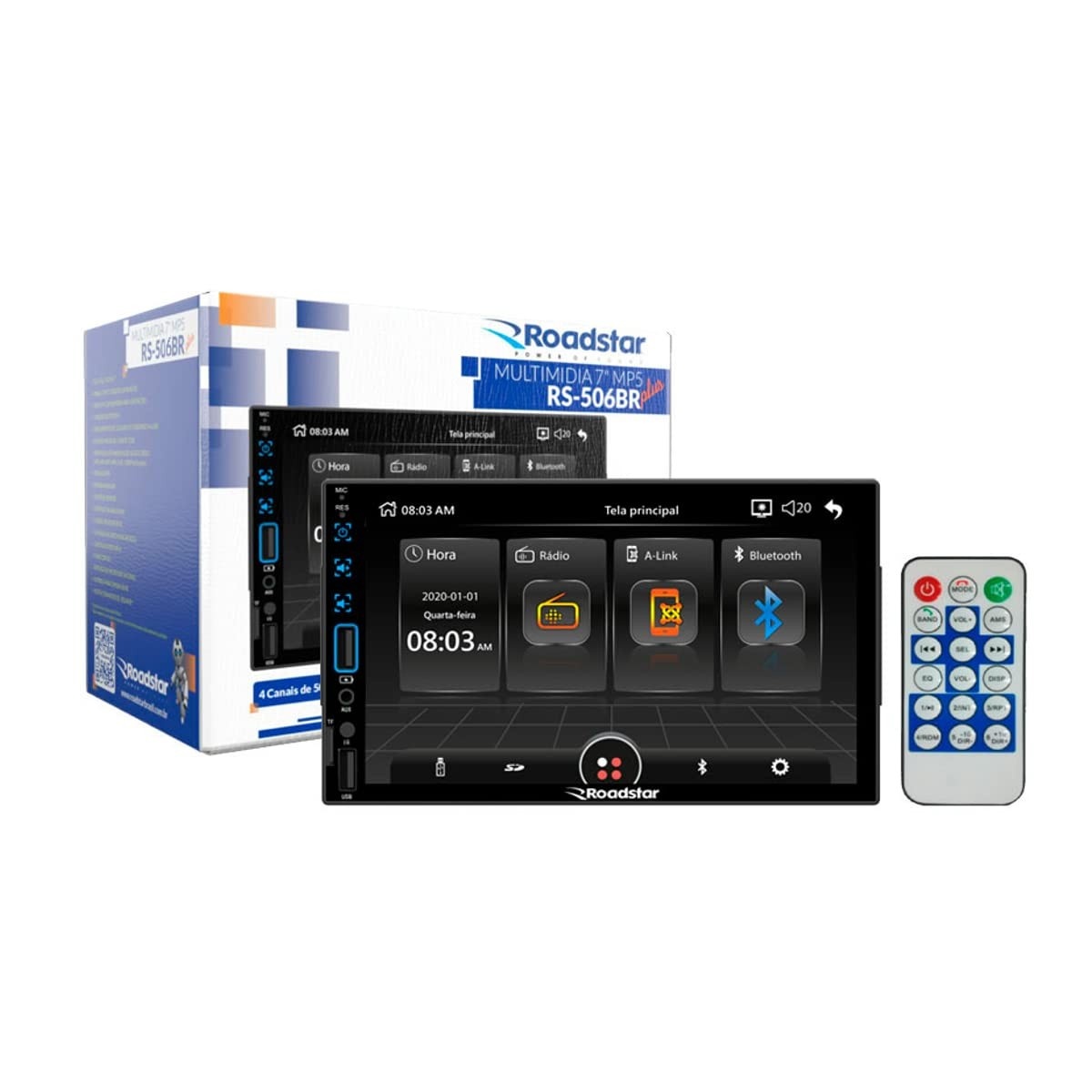 Central Multimídia Roadstar RS506BR: Tela 7" Full Touch, Bluetooth, USB e Câmera de Ré