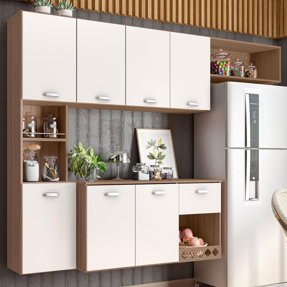 Armário de Cozinha Suspensa com 7 Portas e 1 Gaveta Mila Carvalho Oak/Off White – Design Moderno e Funcionalidade