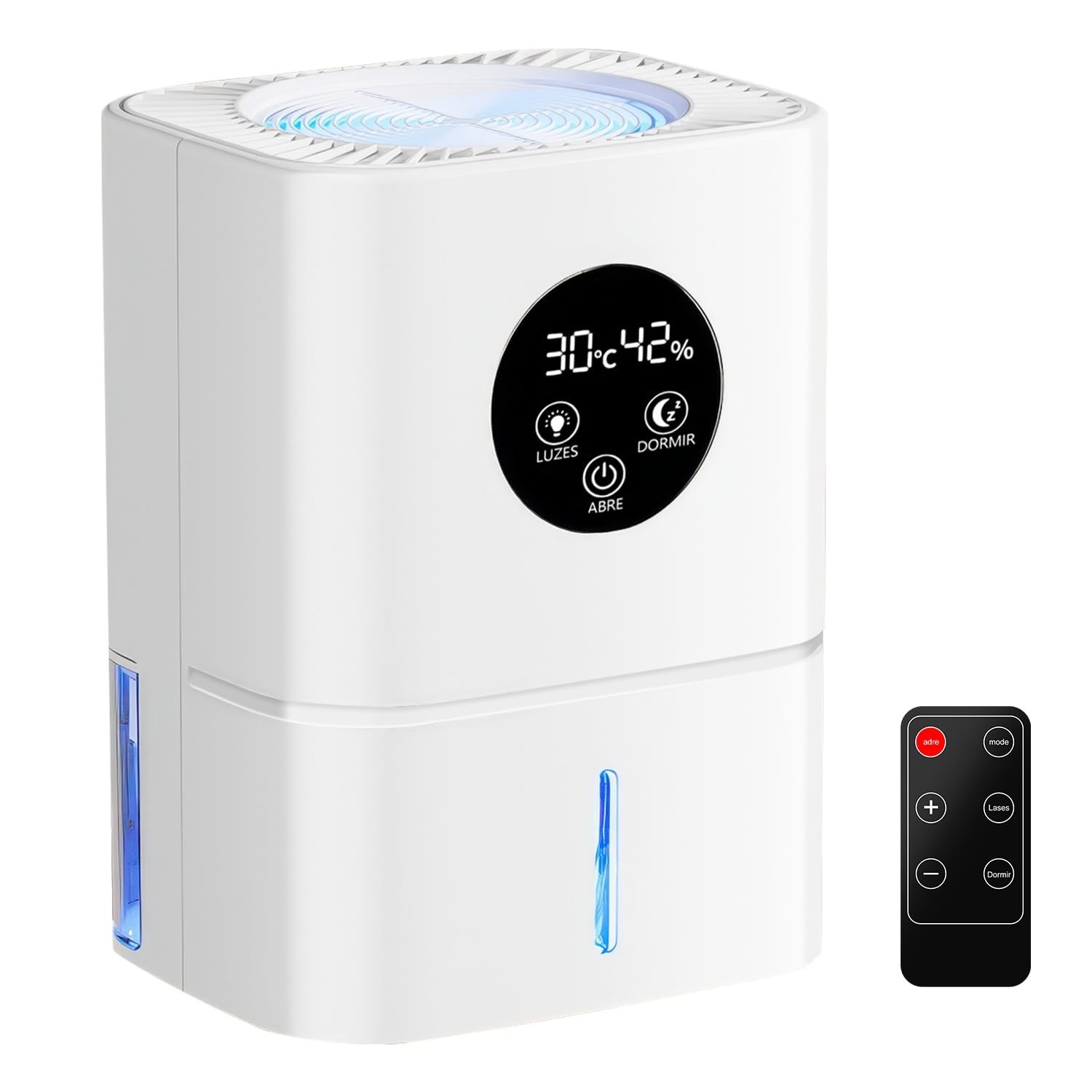 Desumidificador de Ar Compacto 1100ml com 7 Luzes Coloridas | Modo Noturno Silencioso e Desligamento Automático