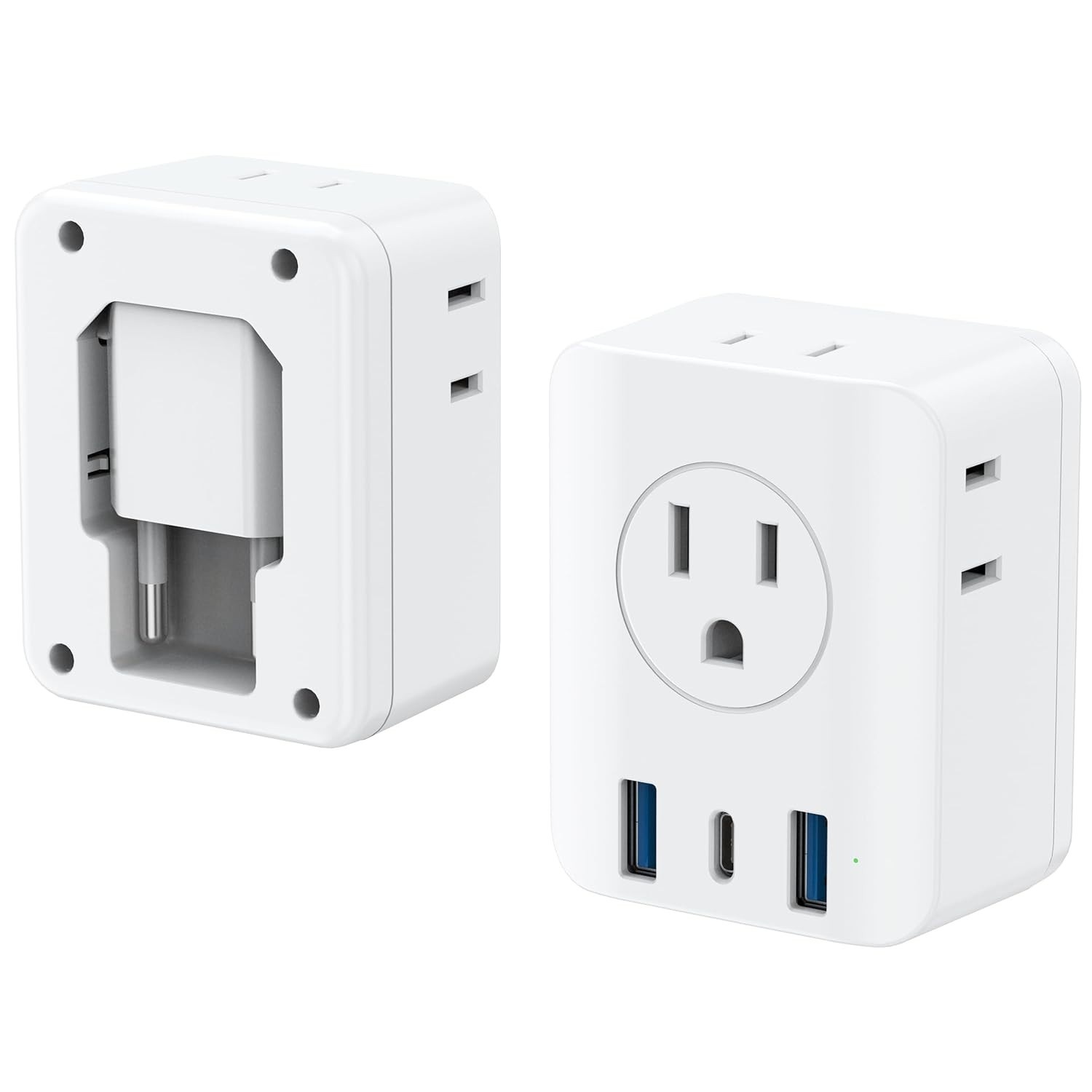 Pacote 2 Adaptadores de Tomada Europeus Olcorife: 7 Dispositivos, 3 USB, Dobrável