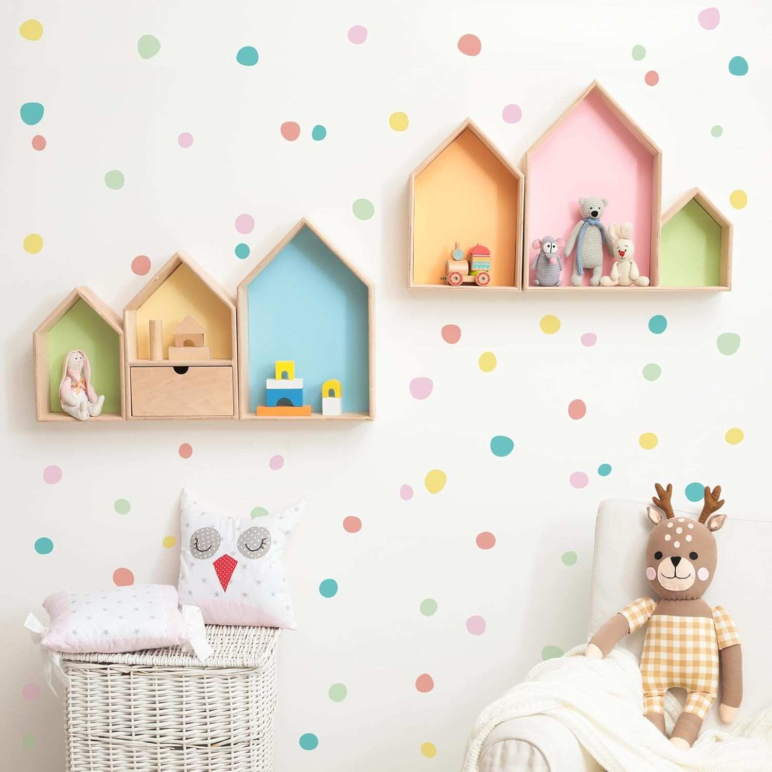 Adesivo de Parede Bolinhas Irregulares Cores de Aquarela - Kit com 70 Adesivos para Decoração Moderna