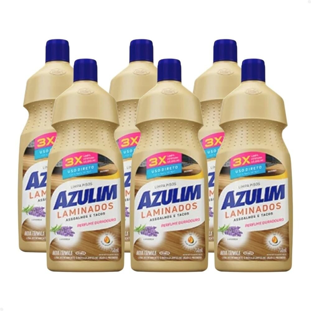 Kit com 6 Limpadores de Pisos Laminados Azulim 750ml - Lavanda - Limpeza Profunda e Brilho Natural