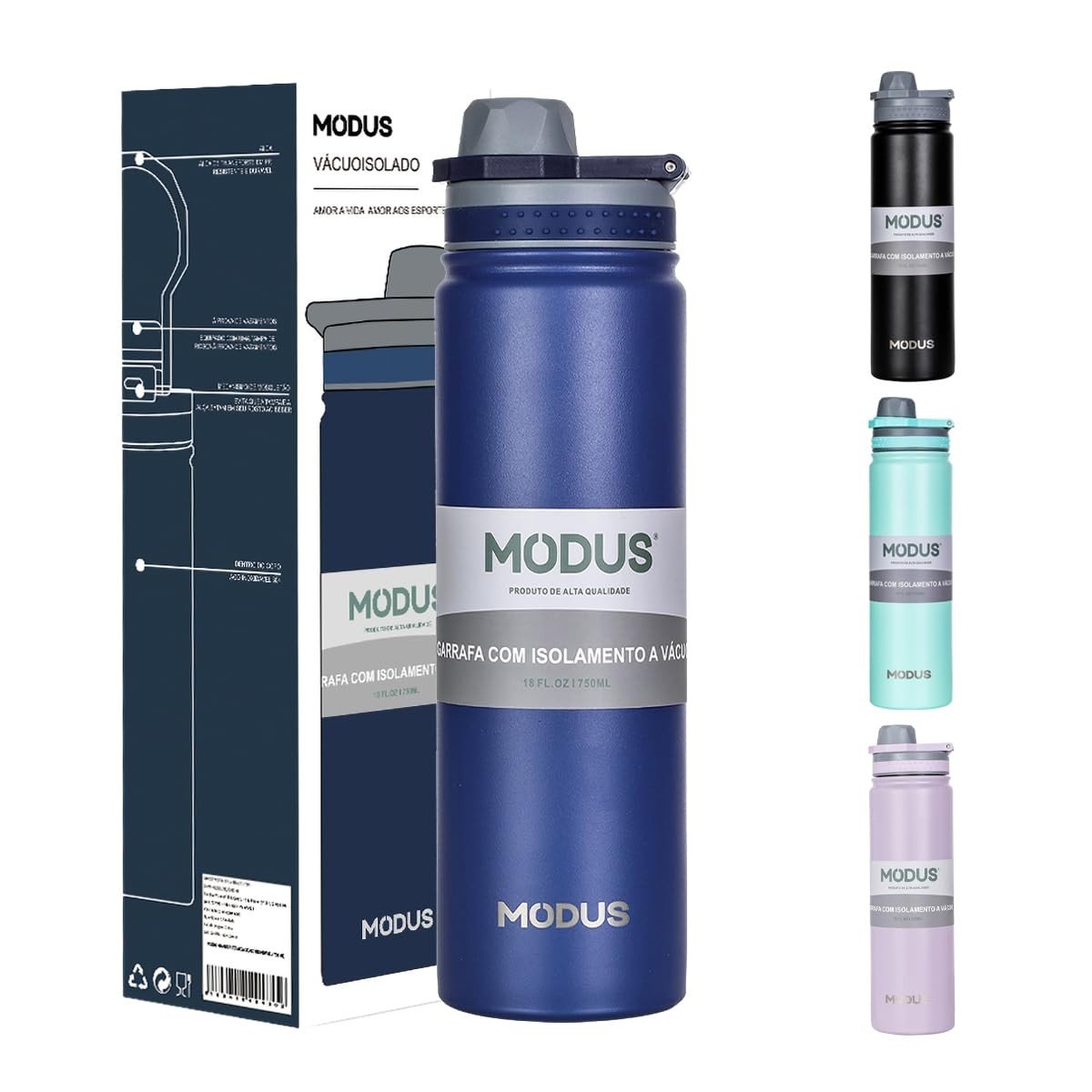 Garrafa Térmica 750ml com Isolamento 24h - Azul, Sem Vazamento, BPA Free