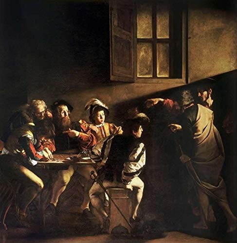 A Vocação de São Mateus (1599) de Caravaggio - Reprodução em Canvas 75x77cm