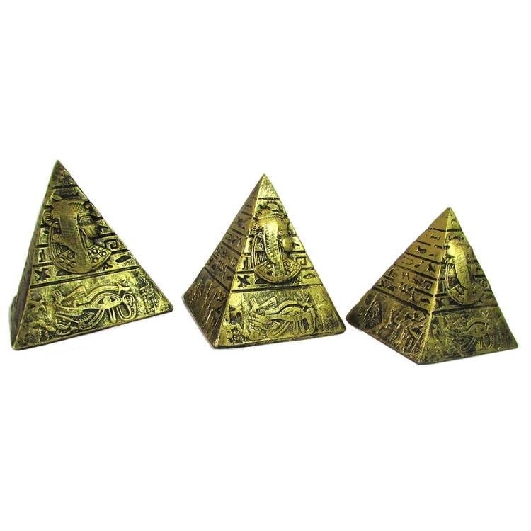 Trio de Pirâmides Egípcias em Resina - 7cm, 6cm e 5cm - Decoração Histórica e Mística