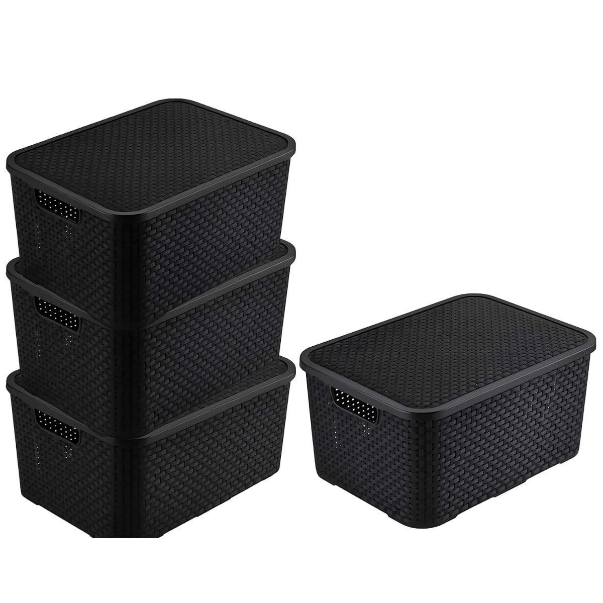 Kit 4 Caixas Organizadoras Rattan 7L com Tampa - Decore e Organize com Estilo