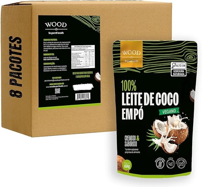 Kit 8 Leite de Coco em Pó 100% Puro Vegano Sem Lactose 454g