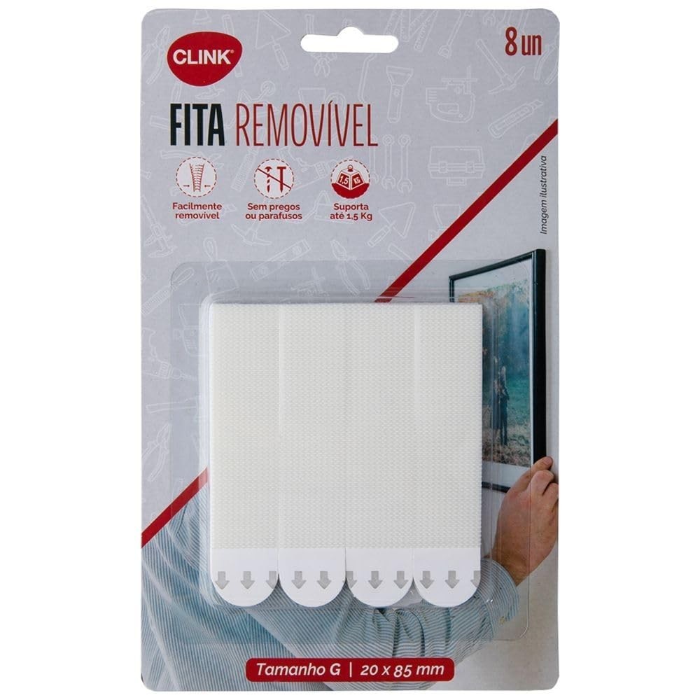 Kit com 8 Fitas Adesivas Removíveis Brancas 8,5cm - Fixação Sem Furos