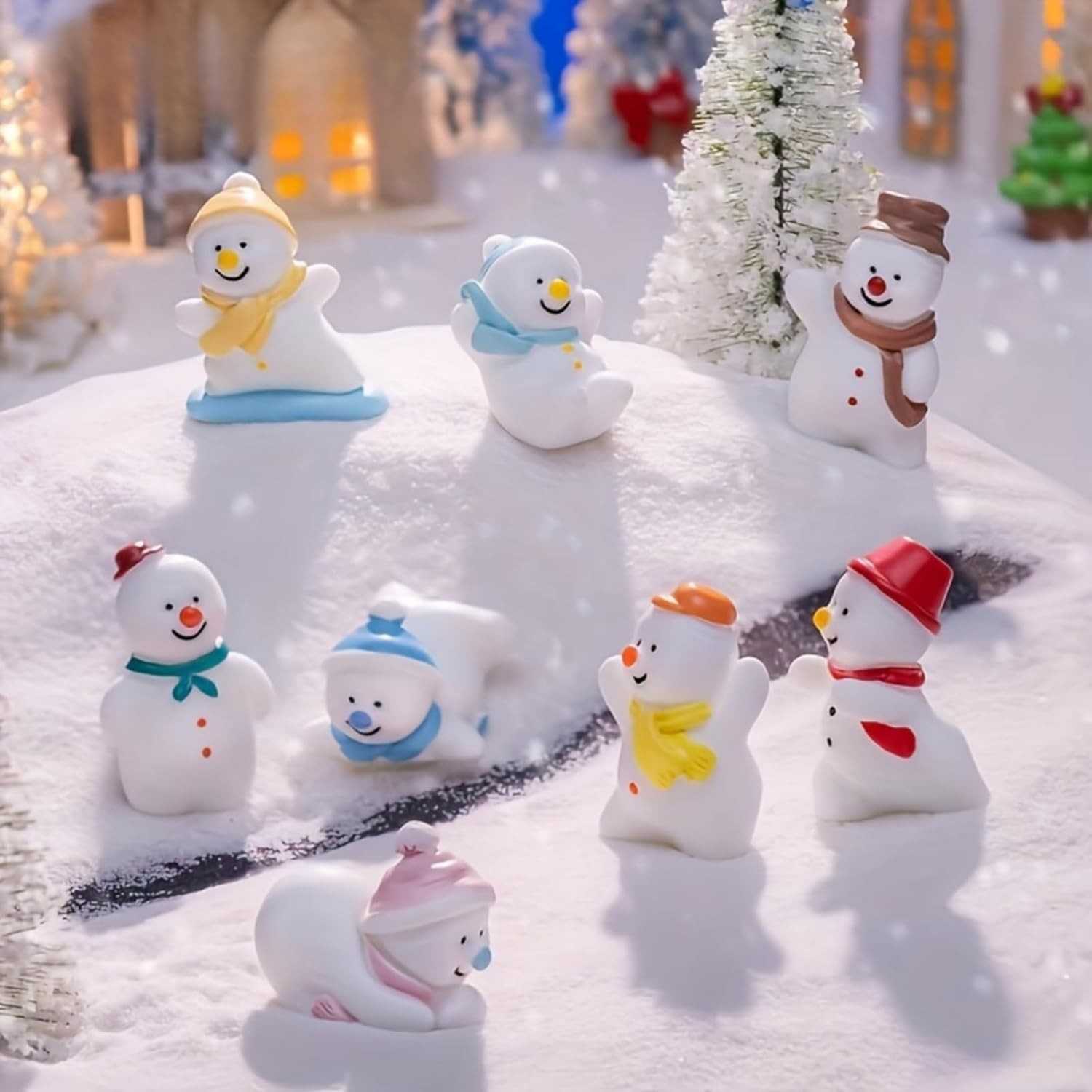 Conjunto de 8 Estatuetas de Resina Art Déco - Boneco de Neve e Amigos | Decoração Festiva e Coleção para Casa